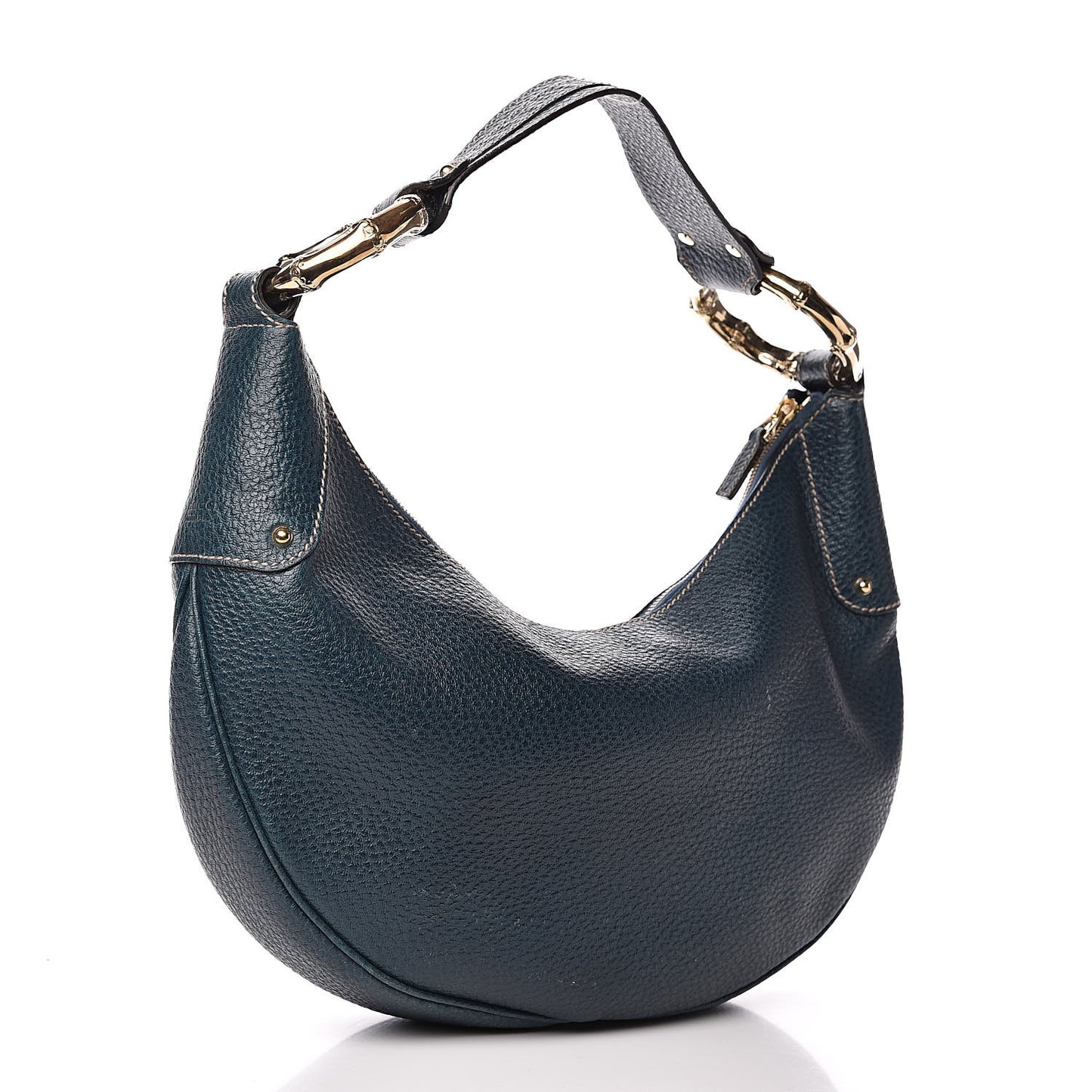 Calfskin Half Moon Bamboo Ring Hobo Blue