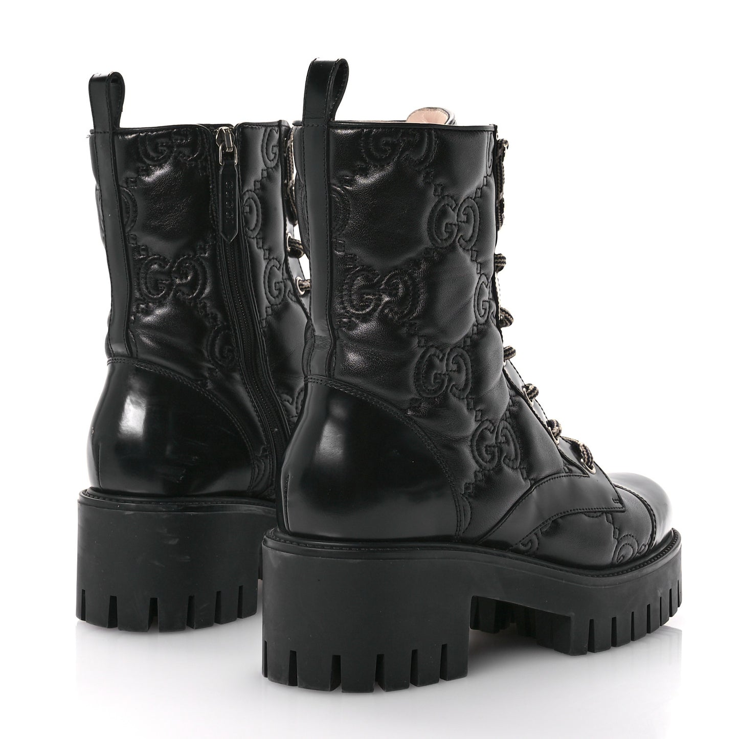 Cordovan Lux Nappa GG Matelasse Lace Up 60mm Combat Boots 38.5 Black