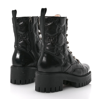 Gucci Cordovan Lux Nappa GG Matelasse Lace Up 60mm Combat Boots 38.5 Black 4 of 10