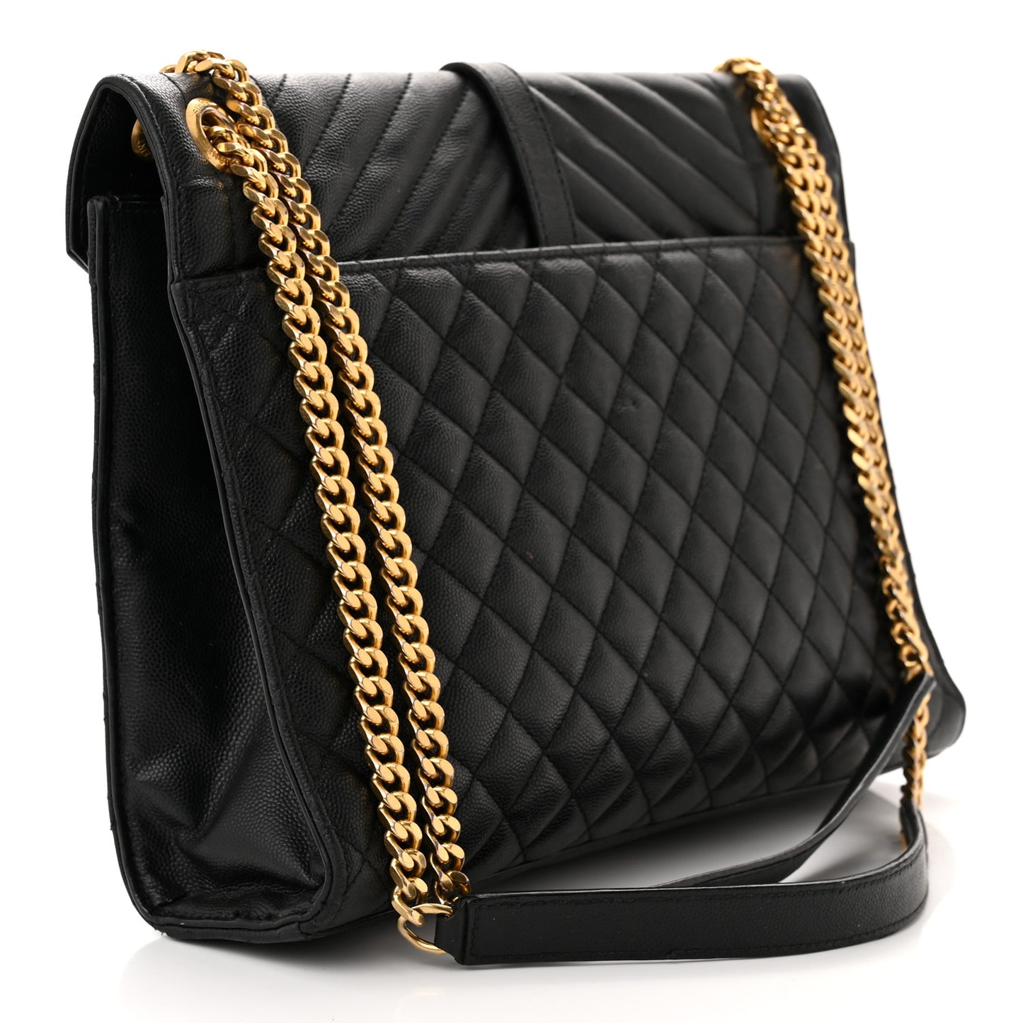 Grain De Poudre Textured Mixed Matelasse Large Triquilt Monogram Satchel Black