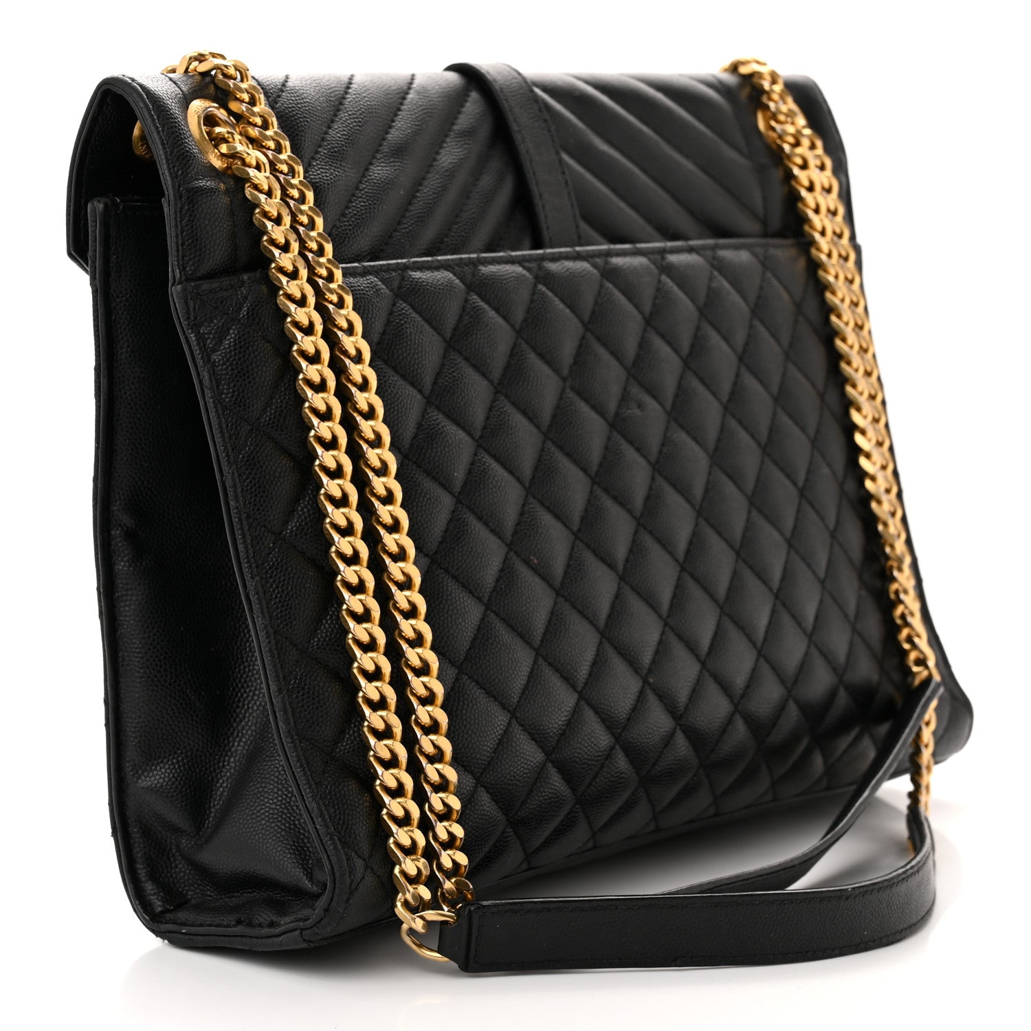 Saint Laurent Grain De Poudre Textured Mixed Matelasse Large Triquilt Monogram Satchel Black 3 of 16