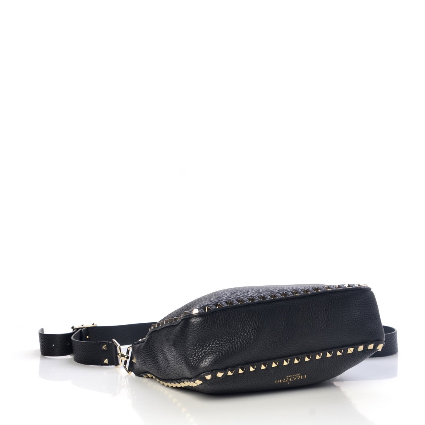 Pebbled Calfskin Small Rockstud Flip-Lock Messenger Bag Black