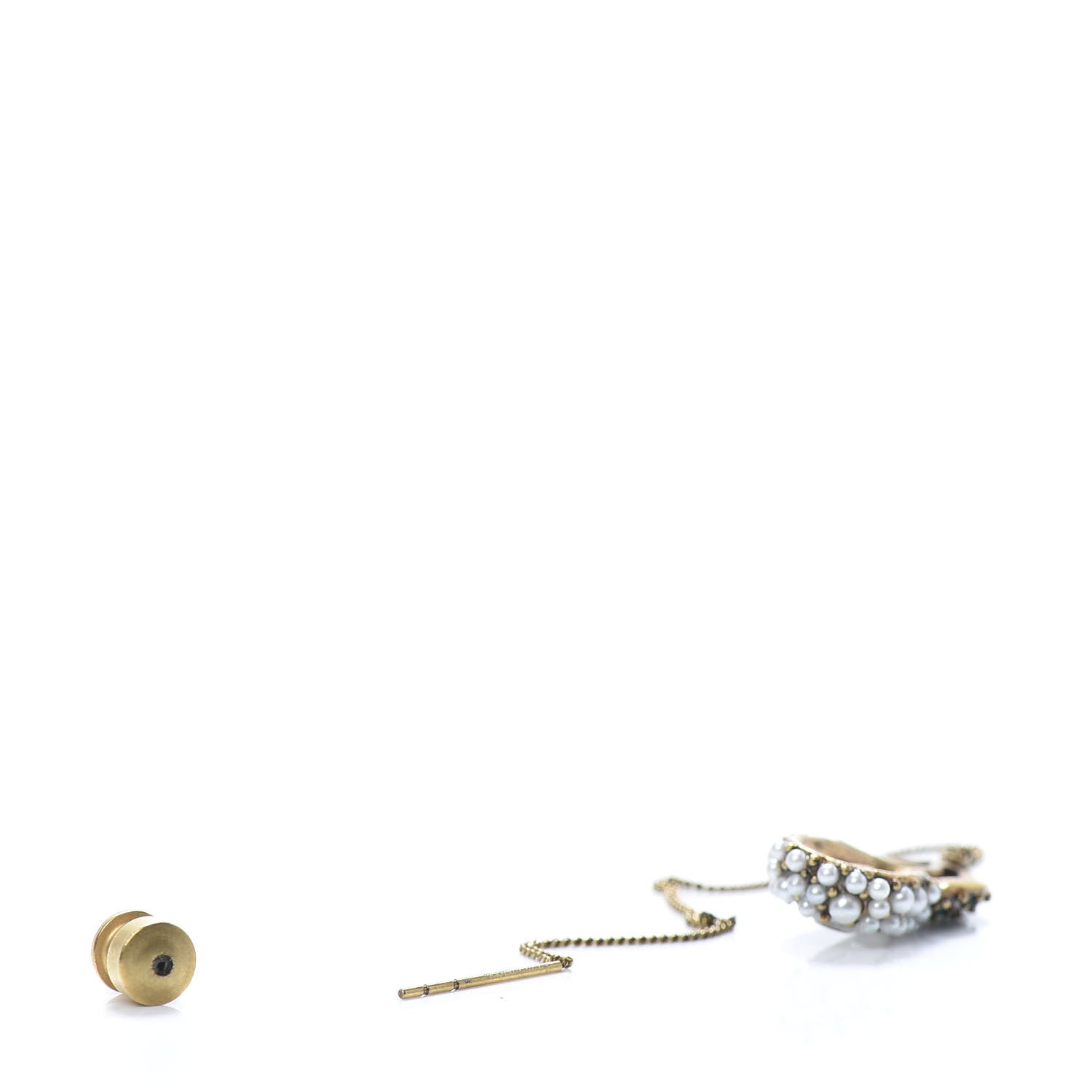 Gucci Pearl Crystal Single Pendant Earring Aged Gold Multicolor 3 of 5