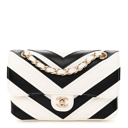 Chanel Lambskin Chevron Stitched Flap White Black 1 of 11