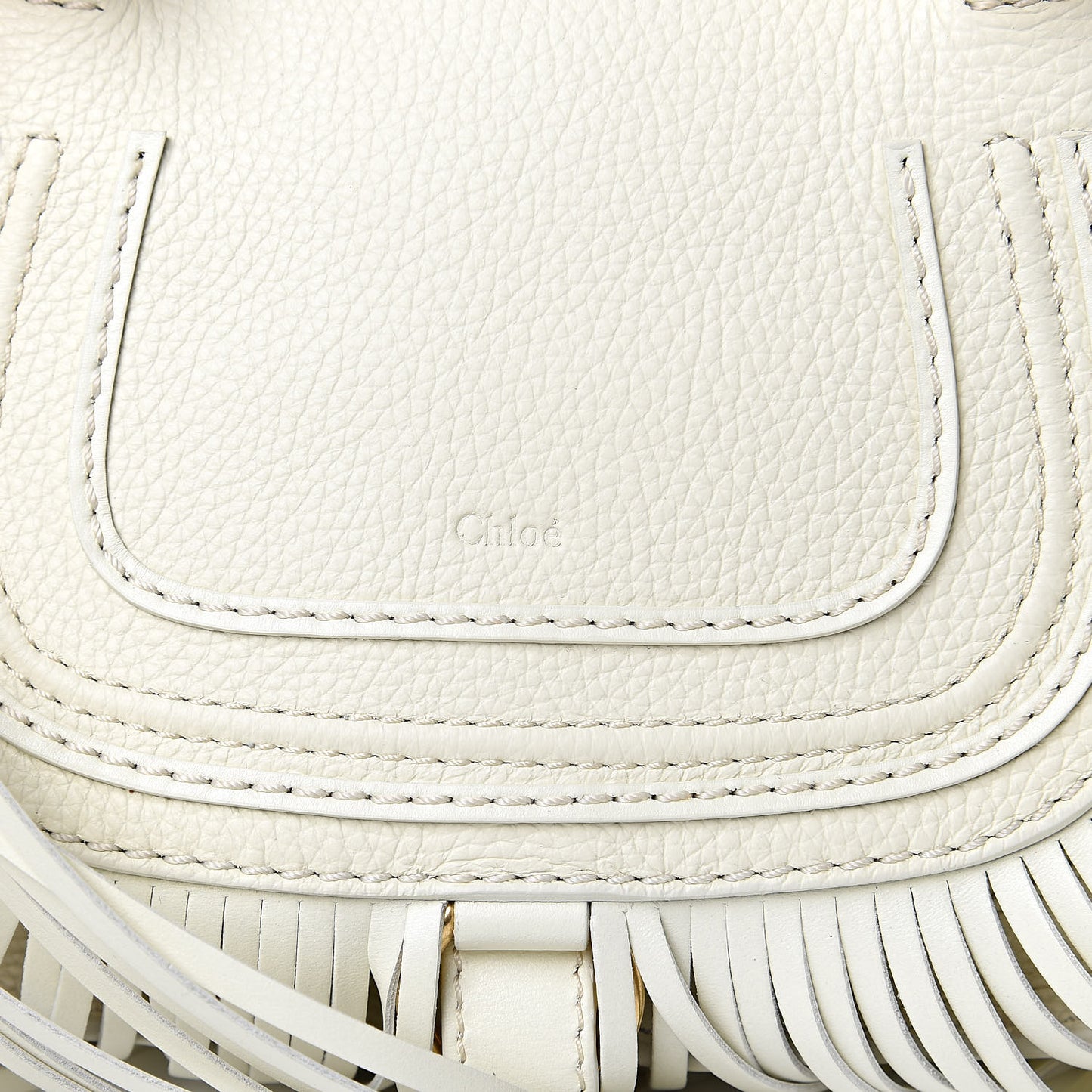 Shiny Small Grain Calfskin Mini Marcie Multi Fringe Satchel Natural White