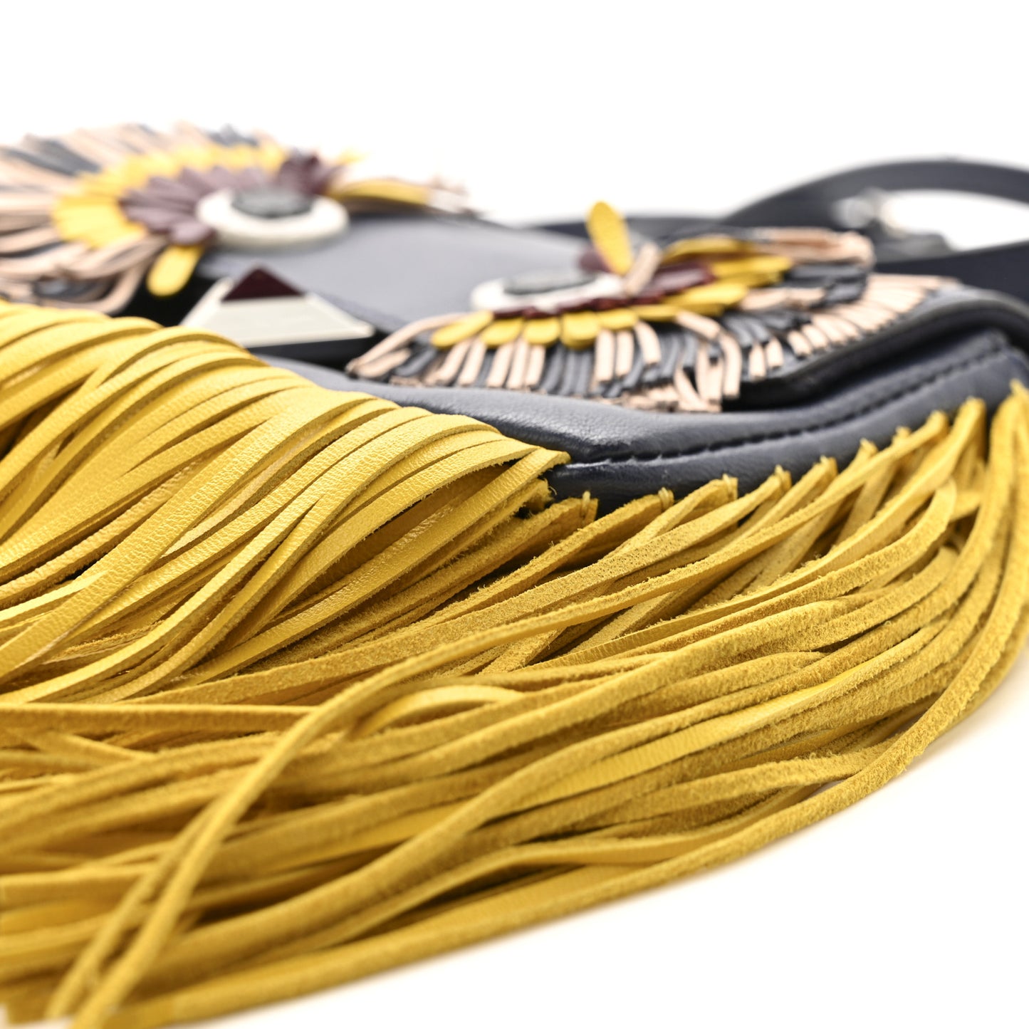 Nappa Fox Faces Fringe Micro Baguette Black Multicolor