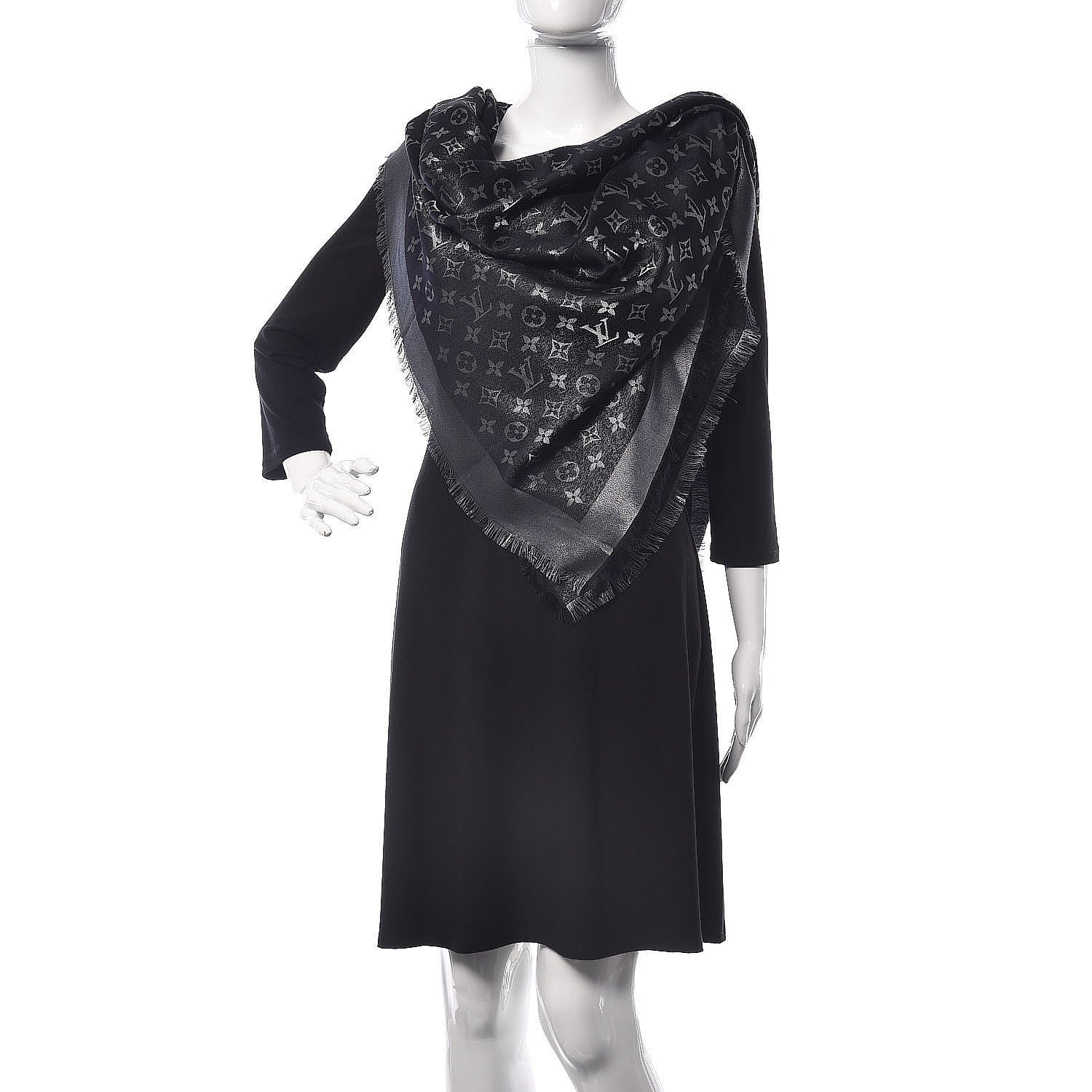 Louis Vuitton Silk Lurex Wool Monogram Shine Shawl Black 2 of 6