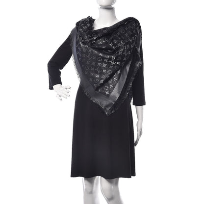 Louis Vuitton Silk Lurex Wool Monogram Shine Shawl Black 2 of 6