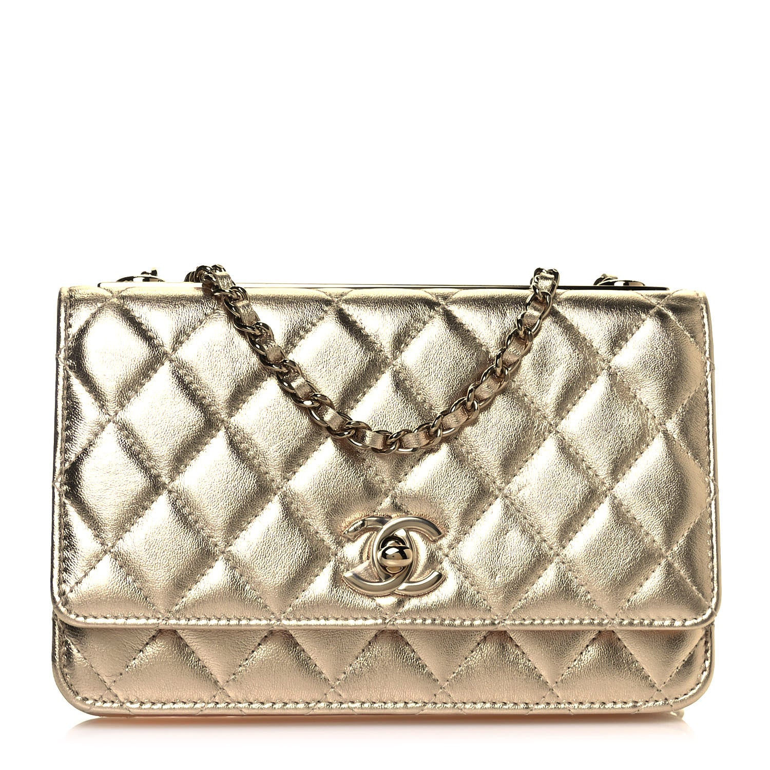 Chanel Metallic Lambskin Quilted Trendy CC Wallet On Chain WOC Gold 1 of 14
