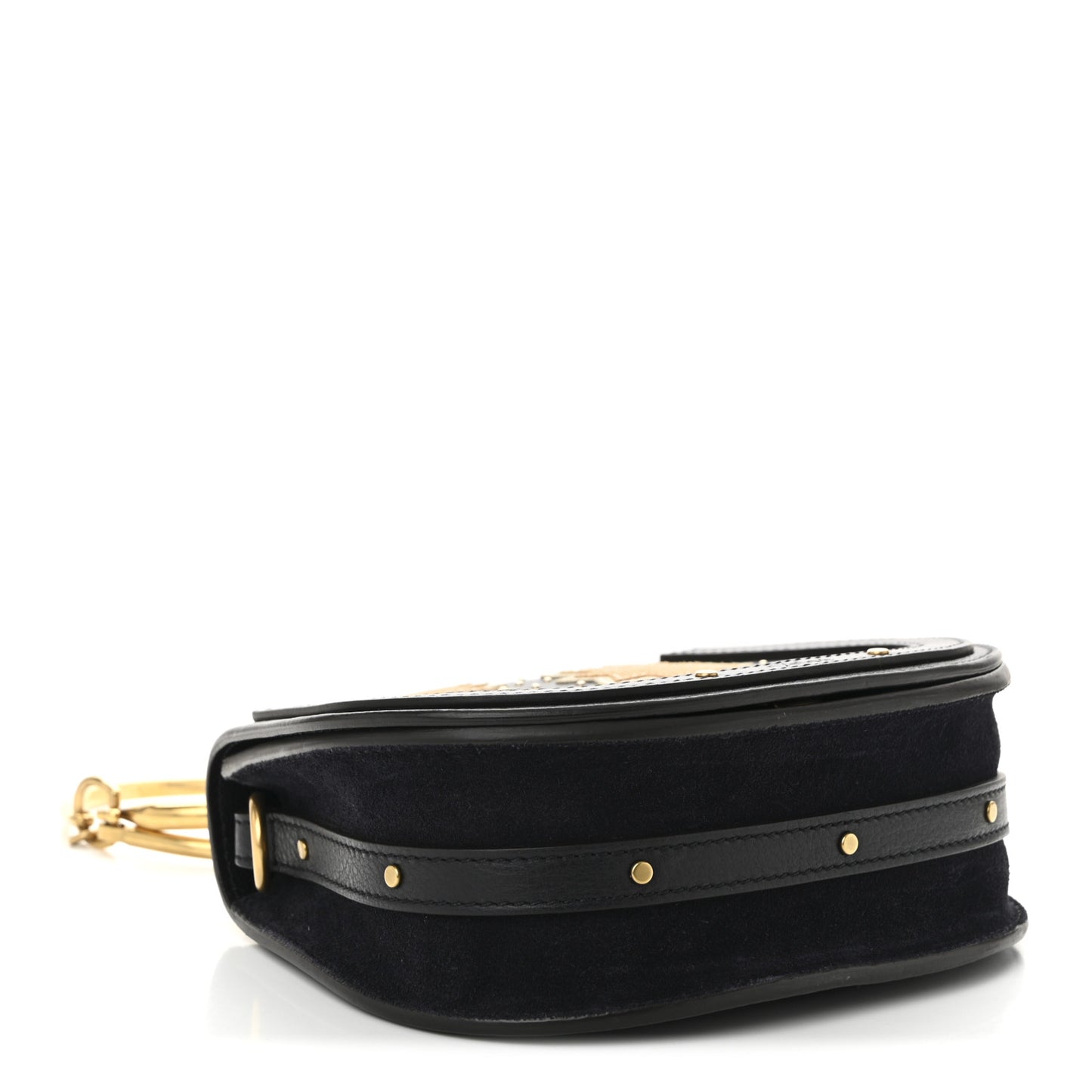 Calfskin Suede Stars Patchwork Studs Small Nile Bracelet Bag Navy Blue