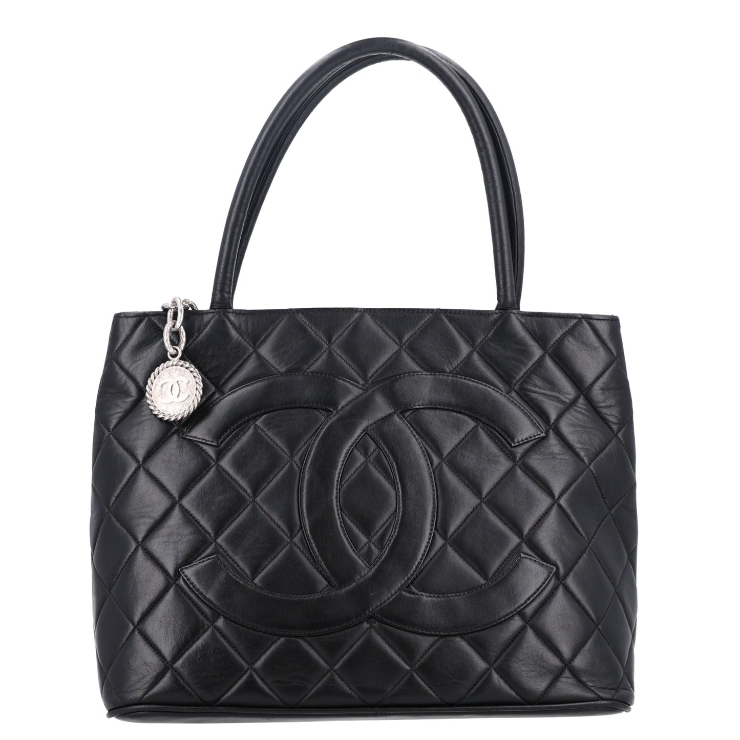 Lambskin Quilted Medallion Tote Black