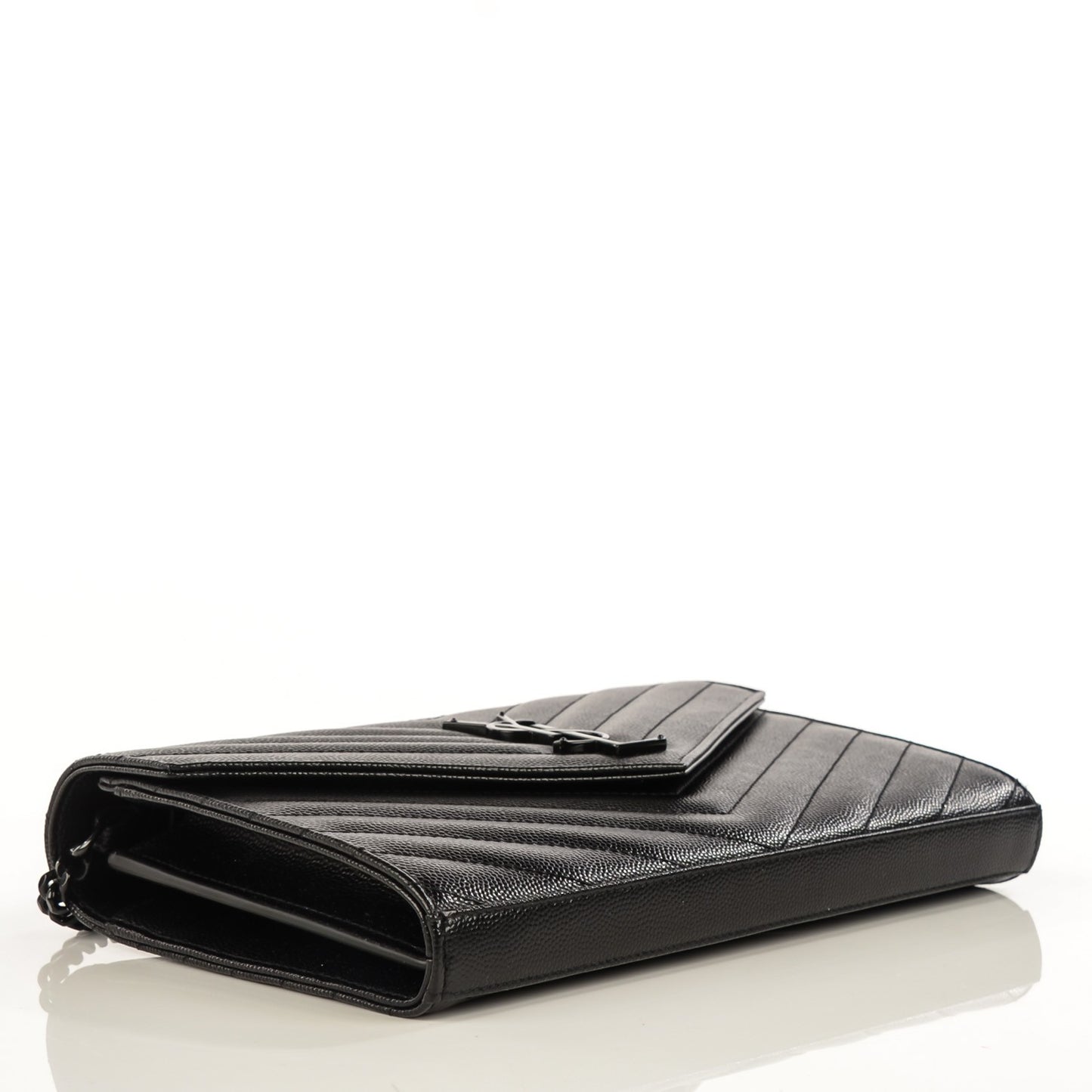 Grain De Poudre Matelasse Chevron Medium Monogram Chain Wallet Black
