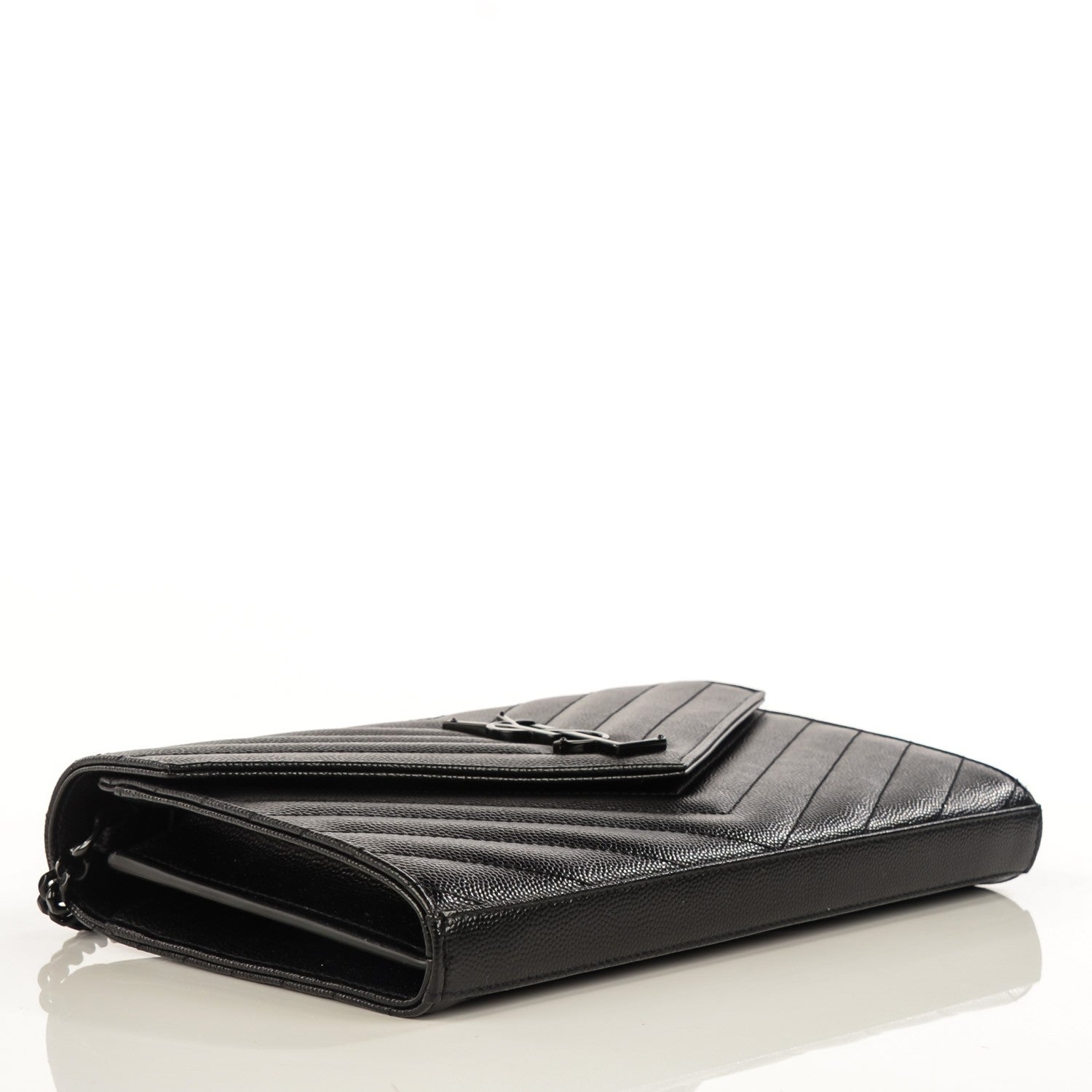Saint Laurent Grain De Poudre Matelasse Chevron Medium Monogram Chain Wallet Black 4 of 8