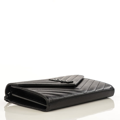 Saint Laurent Grain De Poudre Matelasse Chevron Medium Monogram Chain Wallet Black 4 of 8