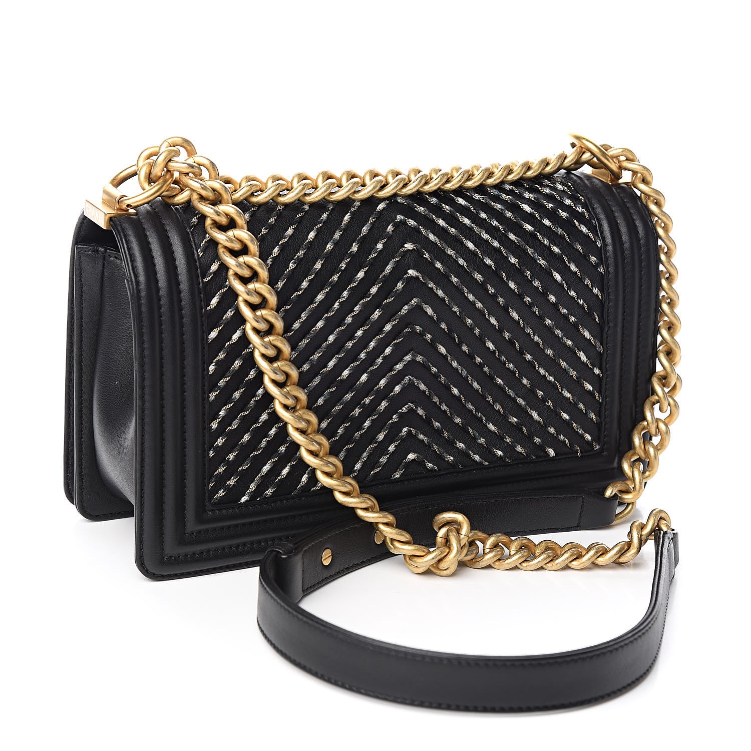 Chanel Calfskin Chevron Embroidered Medium Boy By The Sea Flap Black 3 of 11