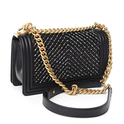 Chanel Calfskin Chevron Embroidered Medium Boy By The Sea Flap Black 3 of 11