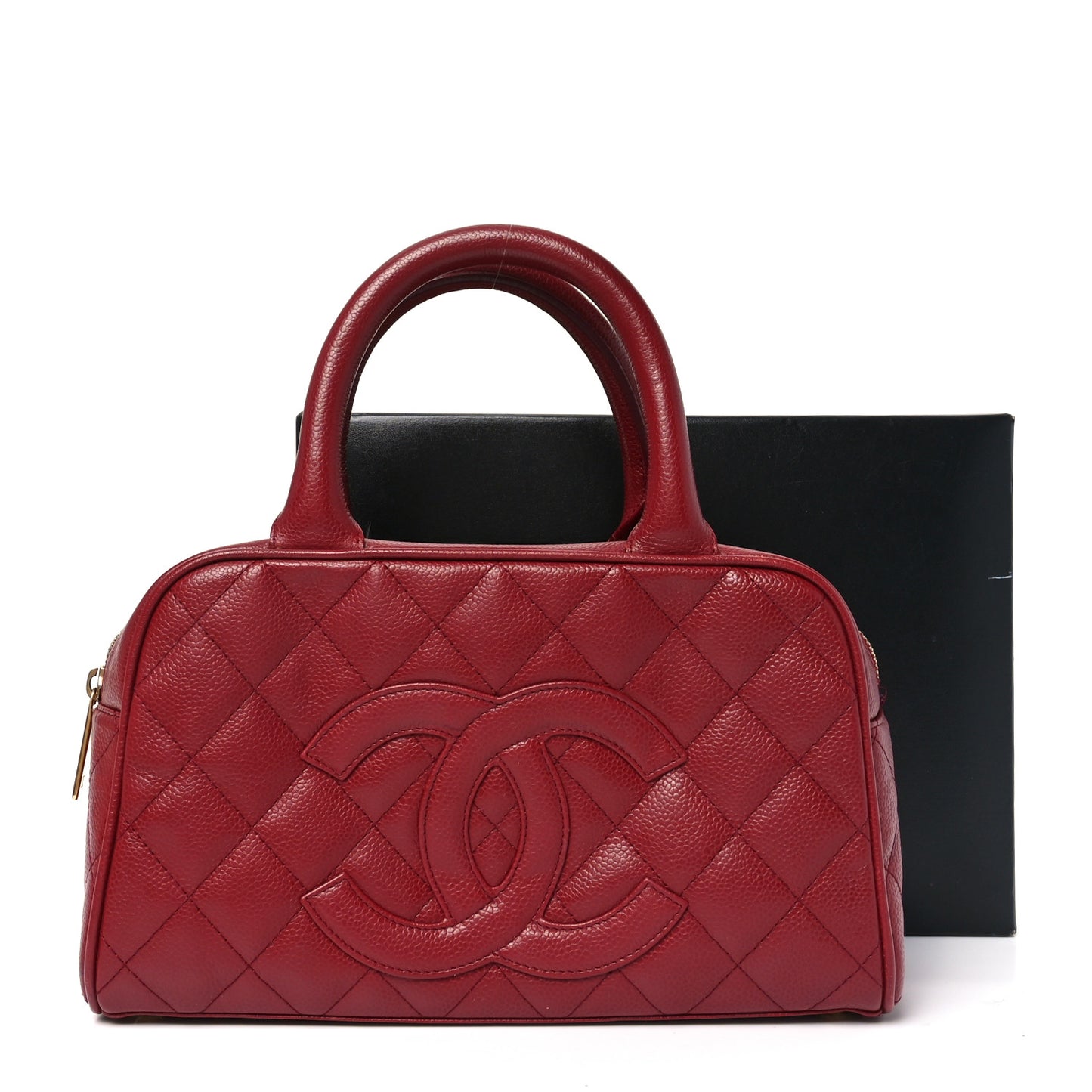 Caviar Quilted Small Bowler Dark Red