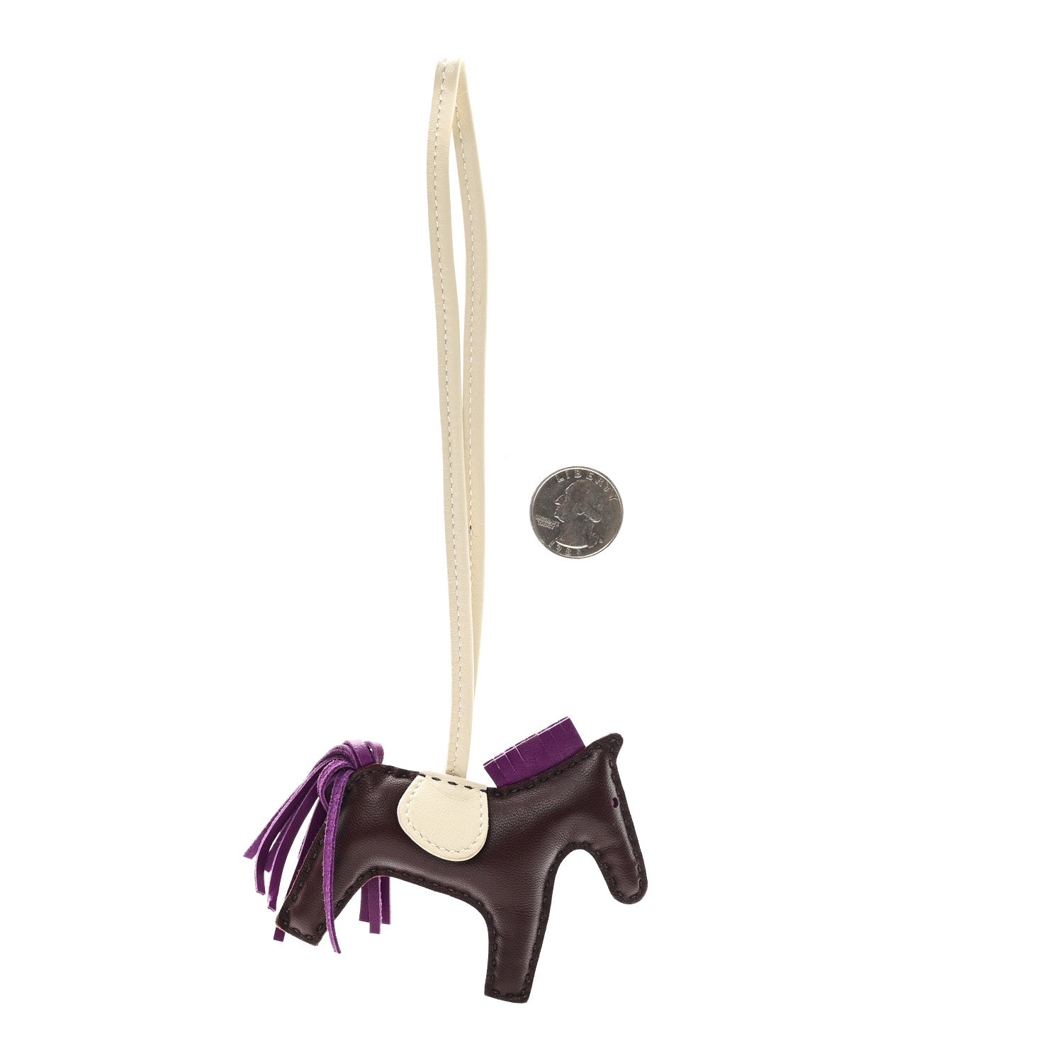 Hermes Milo Lambskin Grigri Rodeo Horse Bag Charm PM Rouge Sellier Craie Violet 2 of 4