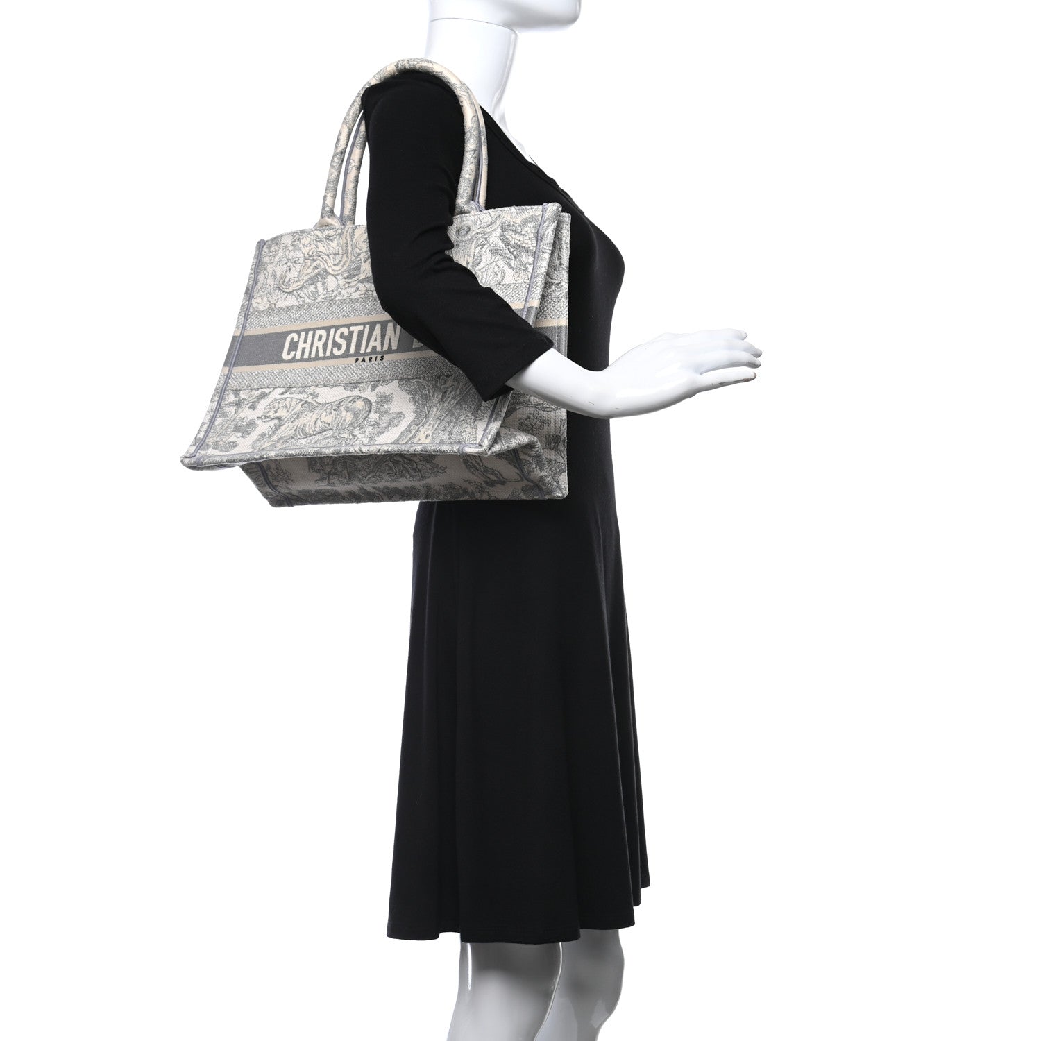 Christian Dior Canvas Embroidered Medium Dioriviera Toile De Jouy Book Tote Gray 2 of 10