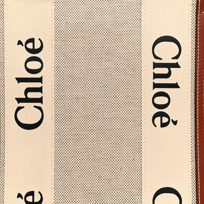 Chloe Cotton Calfskin Large Woody Ribbon Tote White Brown 14 of 15
