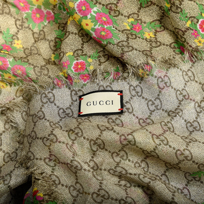 Gucci Modal Silk GG Monogram Velvet Bouquet GG Square Shawl Beige Pink 3 of 3