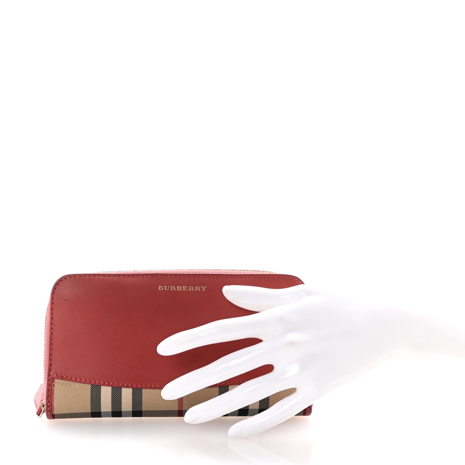 Burberry Grainy Calfskin House Check Elmore Zip Around Wallet Pink 2 of 7