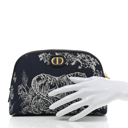 Christian Dior Embroidered Toile De Jouy 30 Montaigne Cosmetic Pouch Blue 2 of 9