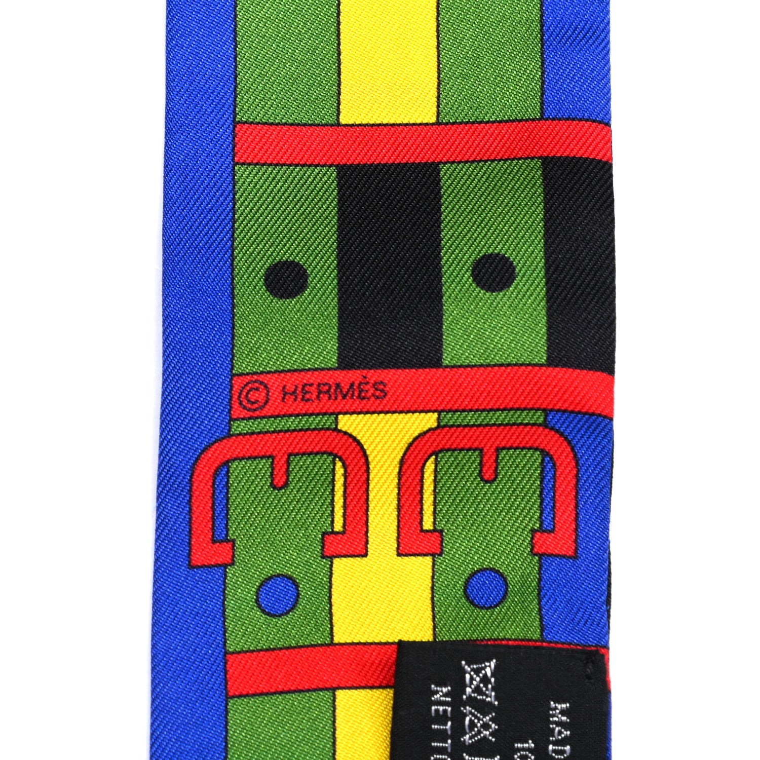 Hermes Silk Rocabar Twilly Bleu Royal Jaune Vert 3 of 4