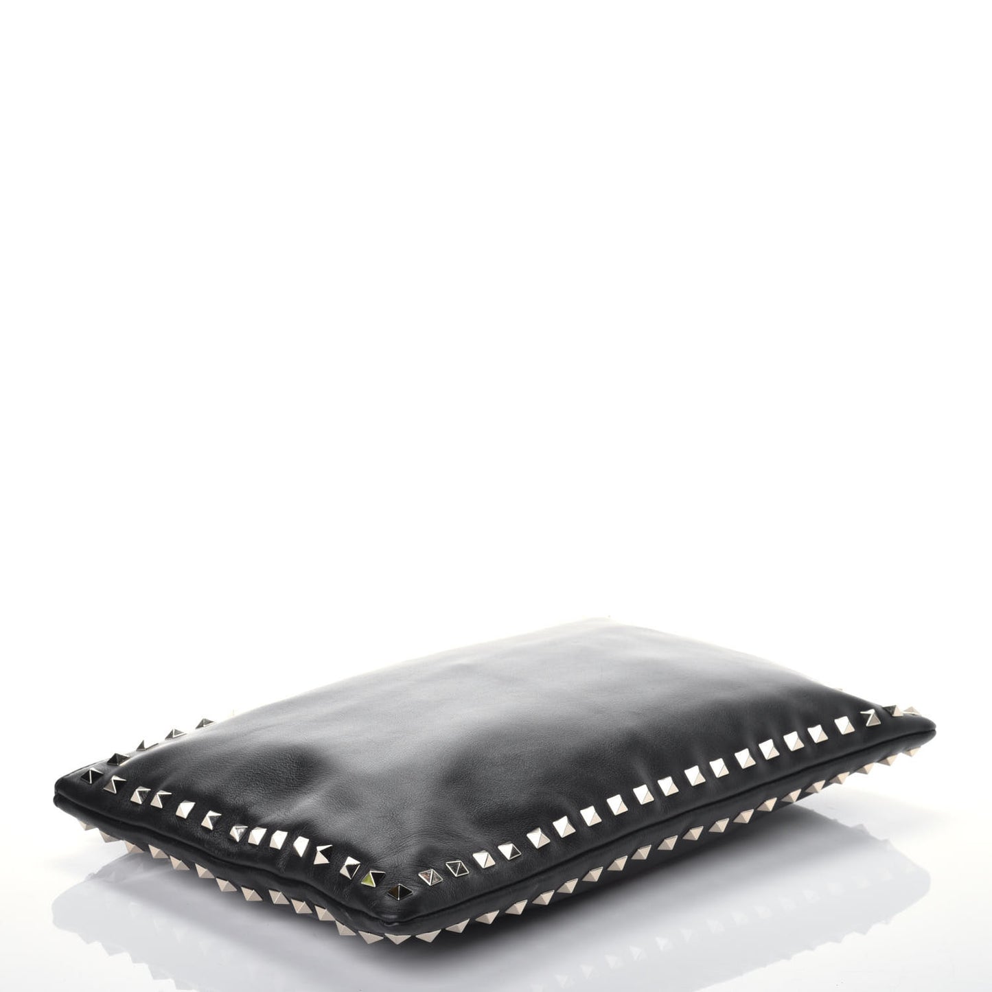 Vitello Large Rockstud Zip Wristlet Pouch Black