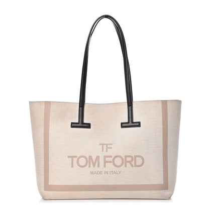 Tom Ford Canvas Calfskin T Tote Beige 1 of 17