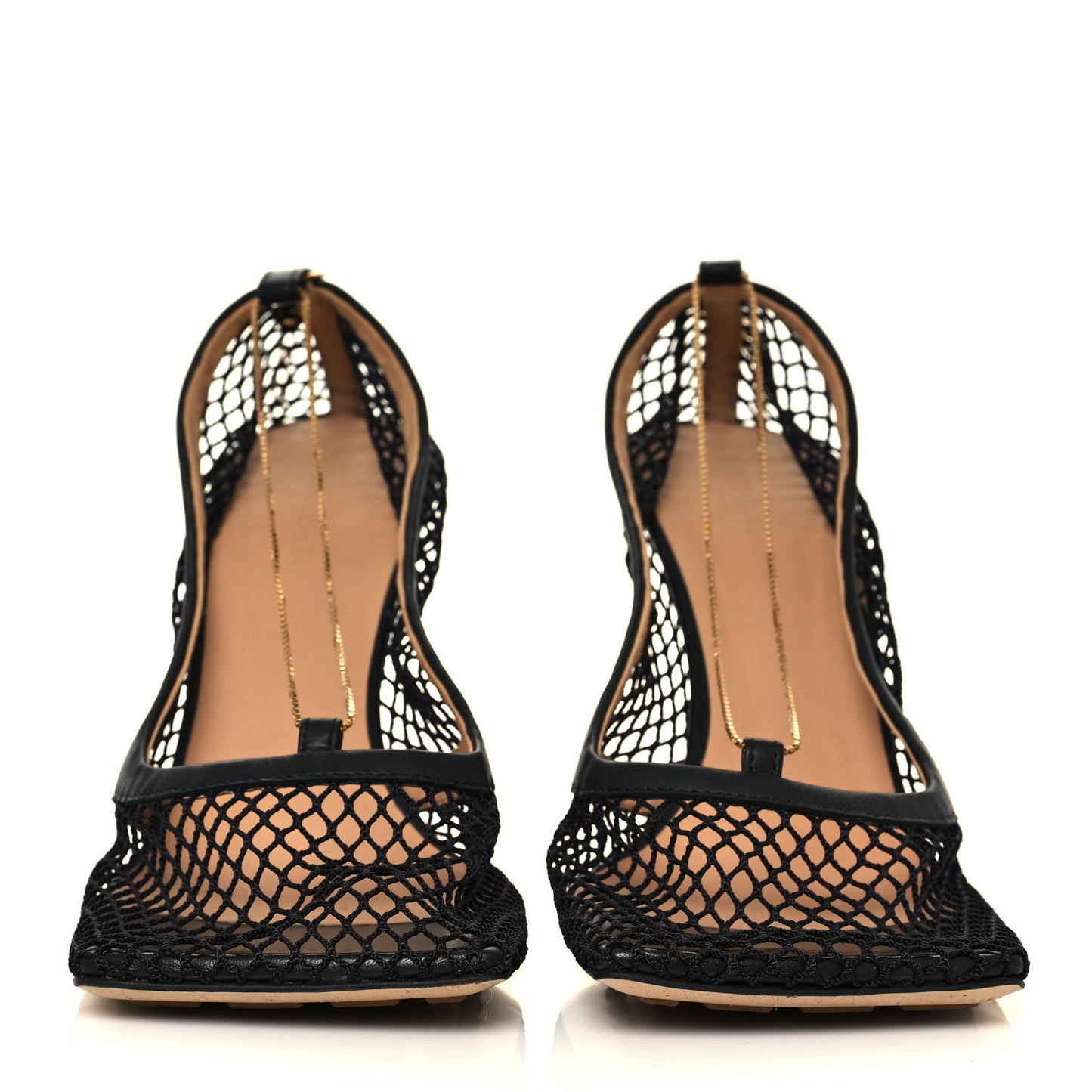 Mesh Calfskin Chain Stretch Pumps 41 Black