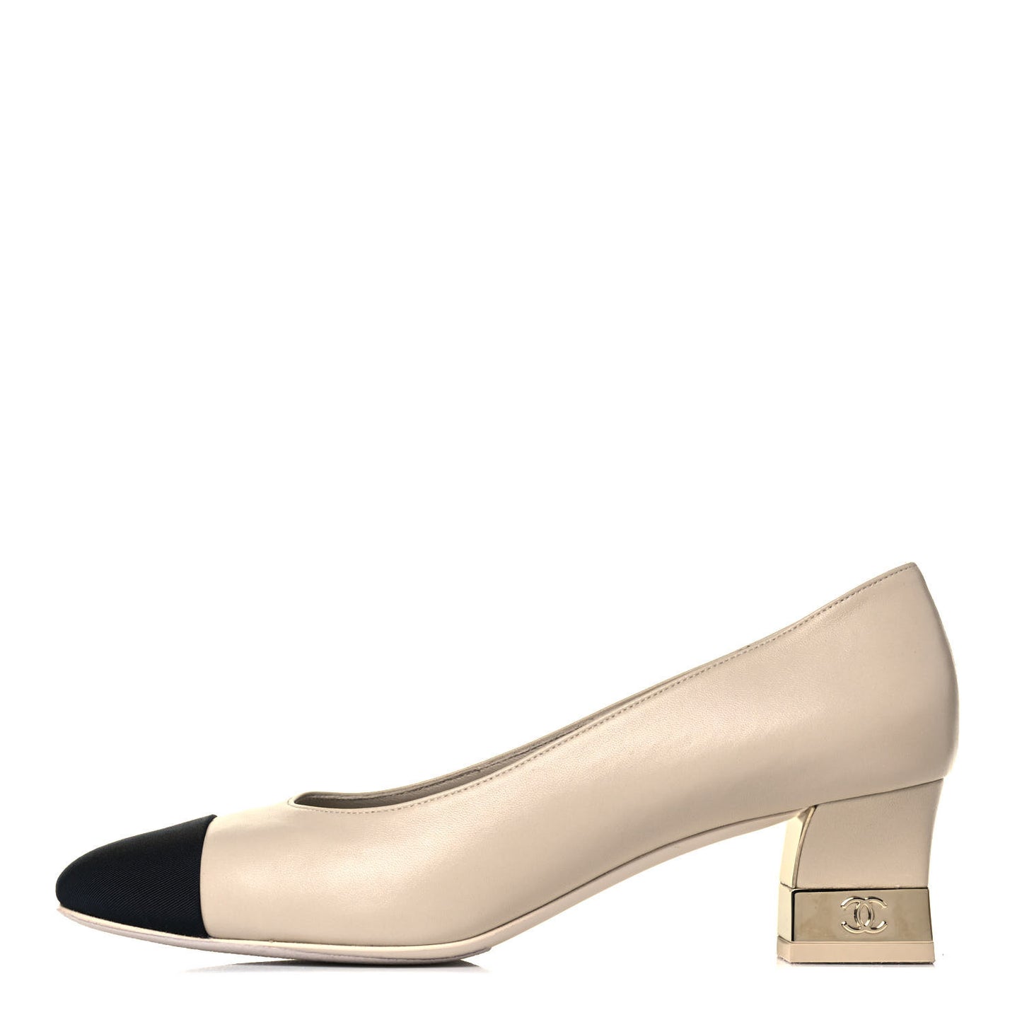 Lambskin Grosgrain CC Cap Toe Pumps 38.5 Ivory Black