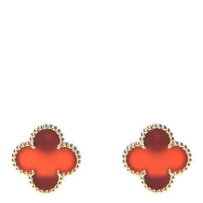 Van Cleef & Arpels 18K Yellow Gold Carnelian Vintage Alhambra Earrings 1 of 4