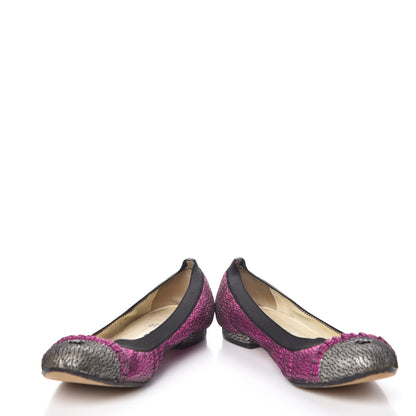Chanel Metallic Lace Cap Toe Ballerina Flats 37.5 Fuchsia 5 of 14