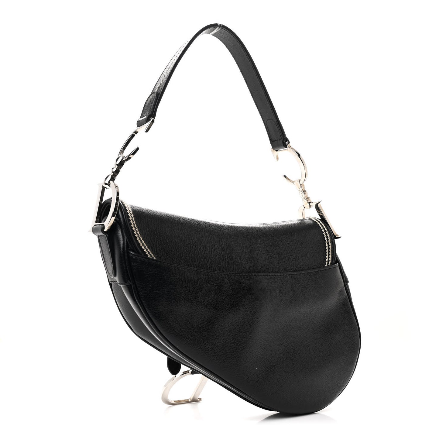 Shiny Goatskin Saddle Bag Black