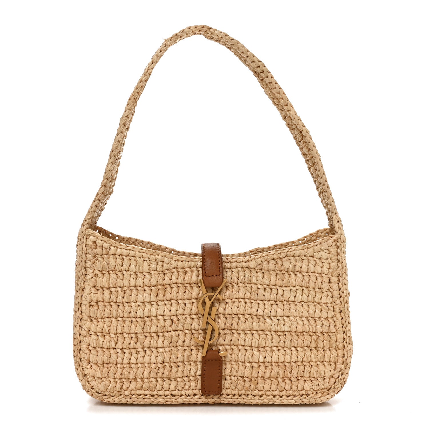 Saint Laurent Raffia Calfskin Le 5 A 7 Mini Hobo Natural Brick 1 of 9