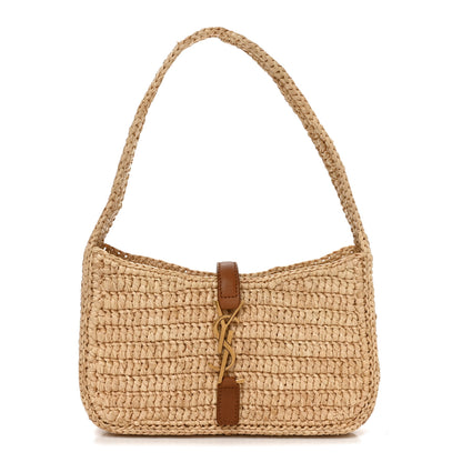 Saint Laurent Raffia Calfskin Le 5 A 7 Mini Hobo Natural Brick 1 of 9