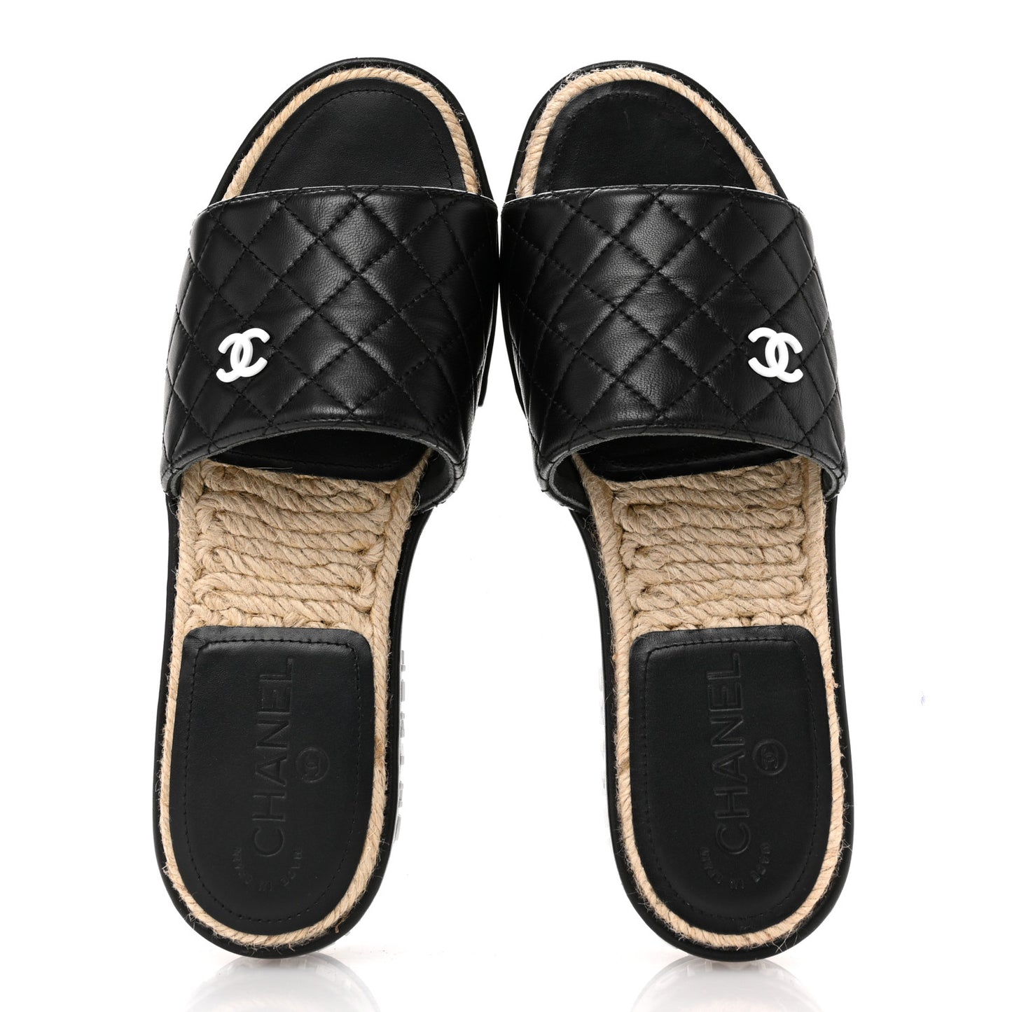 Lambskin Quilted CC Espadrille Slip On Sandals 39 Black