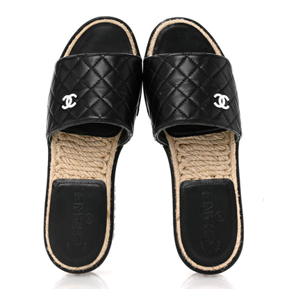Chanel Lambskin Quilted CC Espadrille Slip On Sandals 39 Black 2 of 10