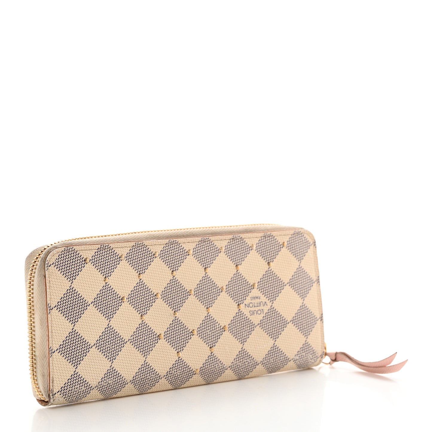 Damier Azur Studded Clemence Wallet Rose Ballerine