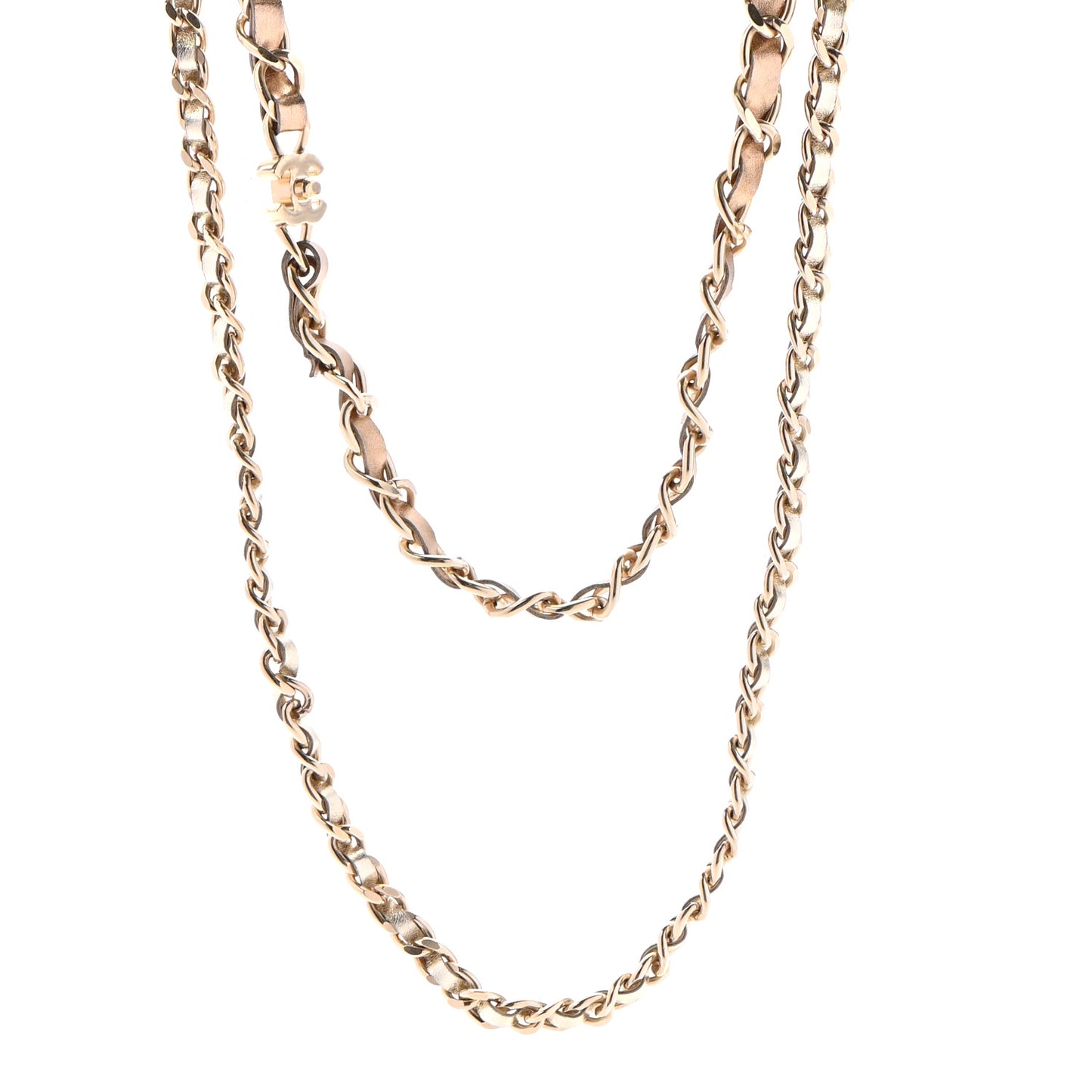 Lambskin CC Turnlock Long Necklace Gold