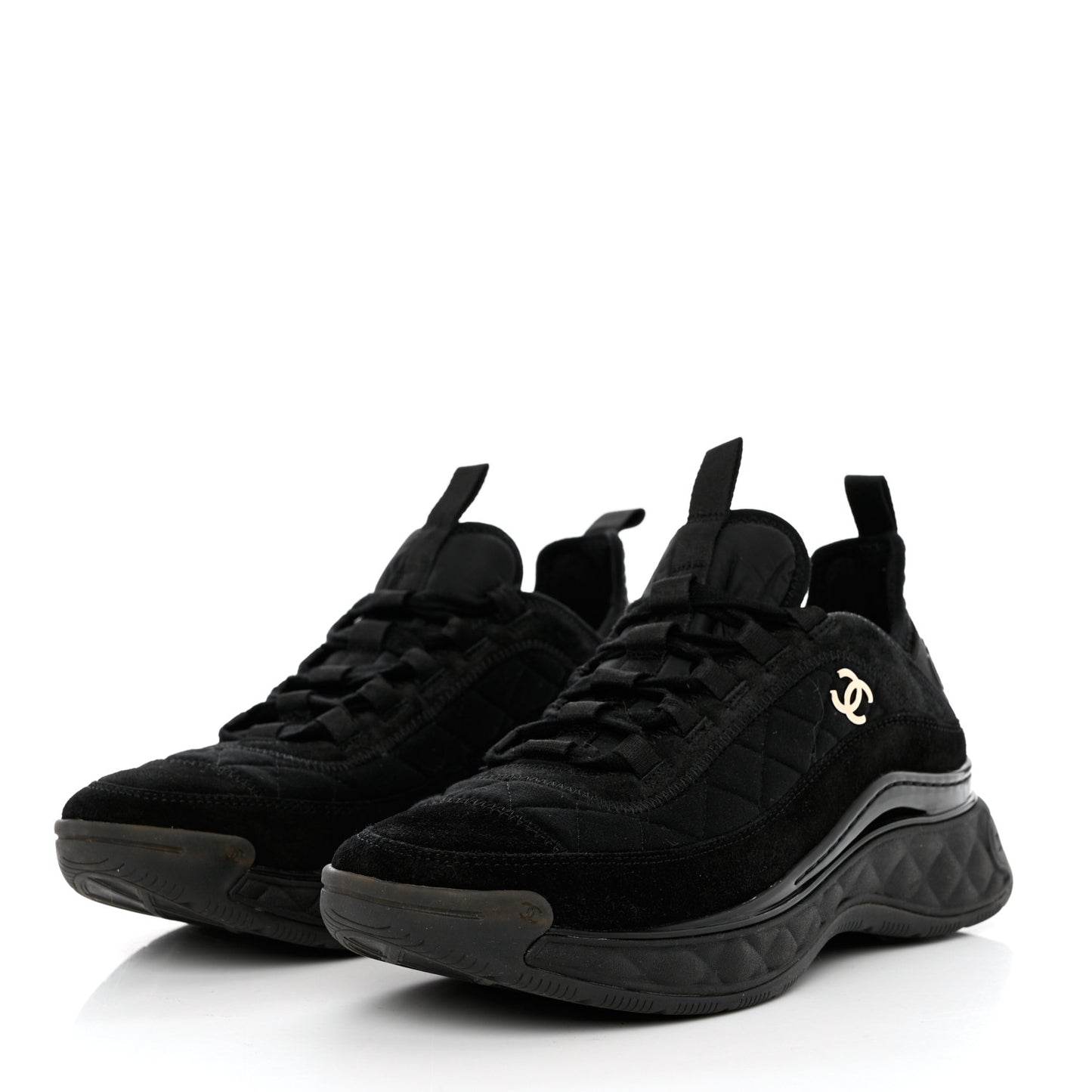 Nylon Suede Calfskin CC Sneakers 38 Black