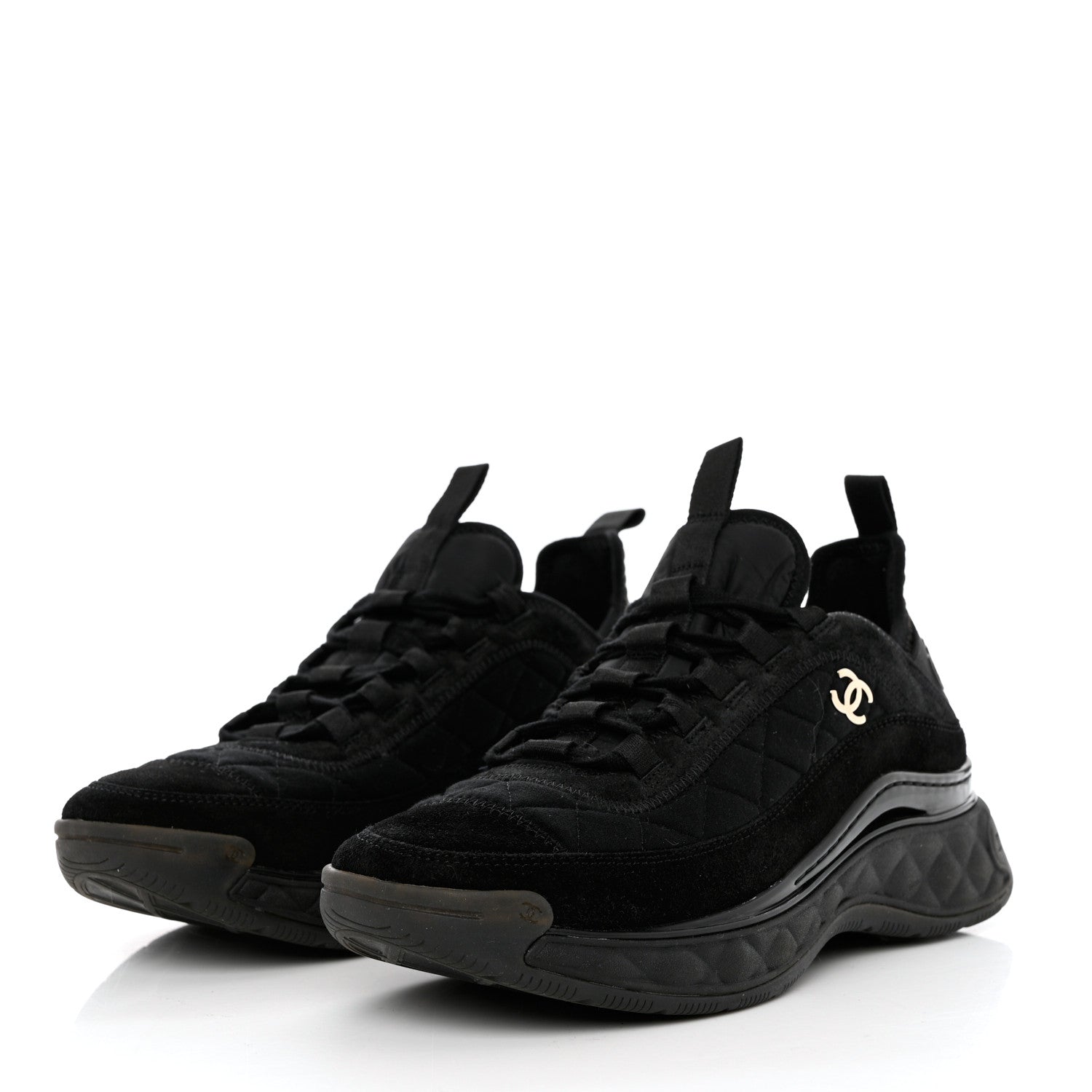 Chanel Nylon Suede Calfskin CC Sneakers 38 Black 3 of 9