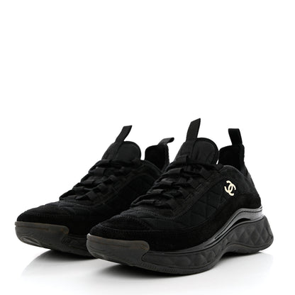 Chanel Nylon Suede Calfskin CC Sneakers 38 Black 3 of 9