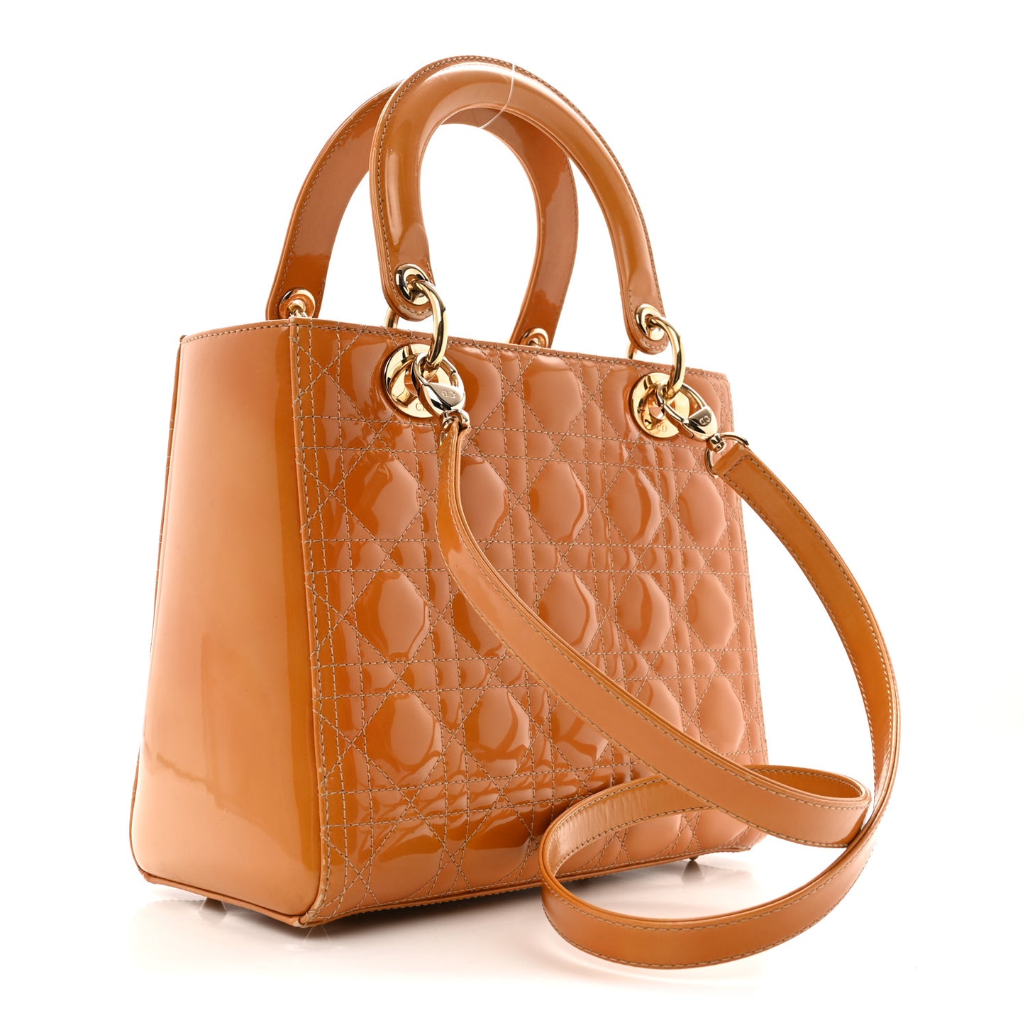 Patent Cannage Medium Lady Dior Dark Beige