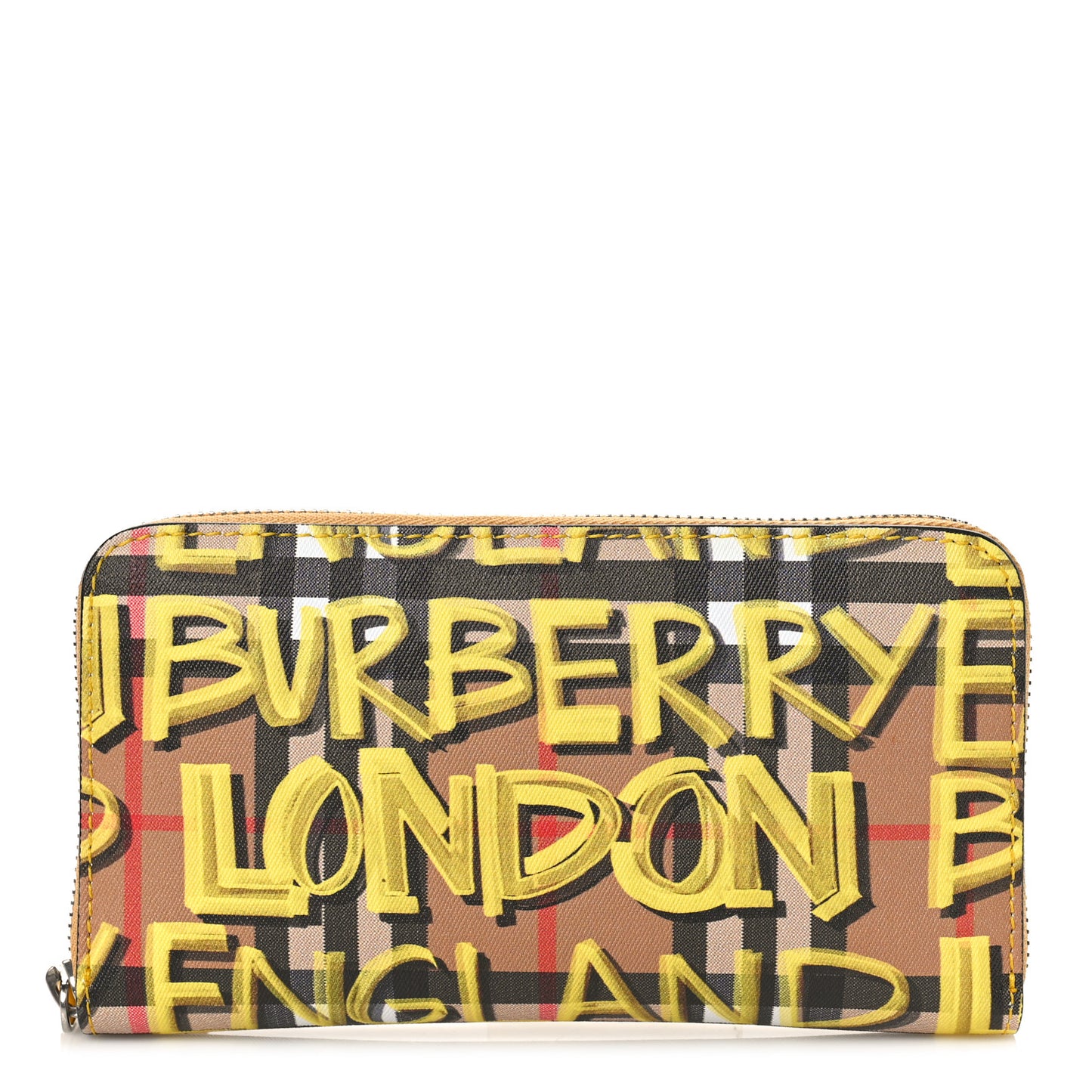 Vintage Check Graffiti Print Zip Around Wallet Yellow