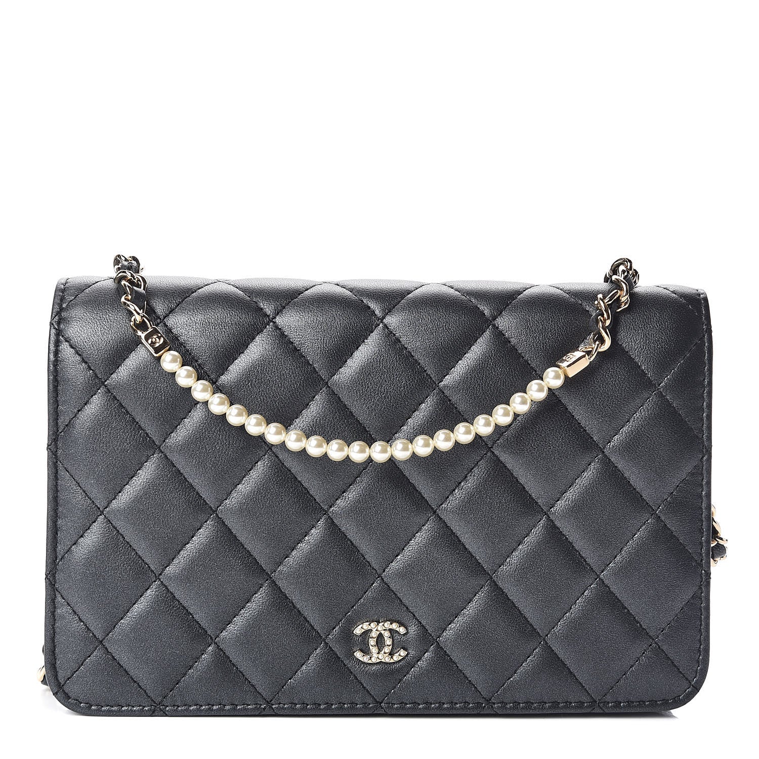 Chanel Iridescent Lambskin Quilted Pearl Wallet On Chain WOC Black 1 of 13