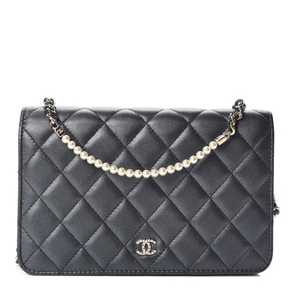Chanel Iridescent Lambskin Quilted Pearl Wallet On Chain WOC Black 1 of 13