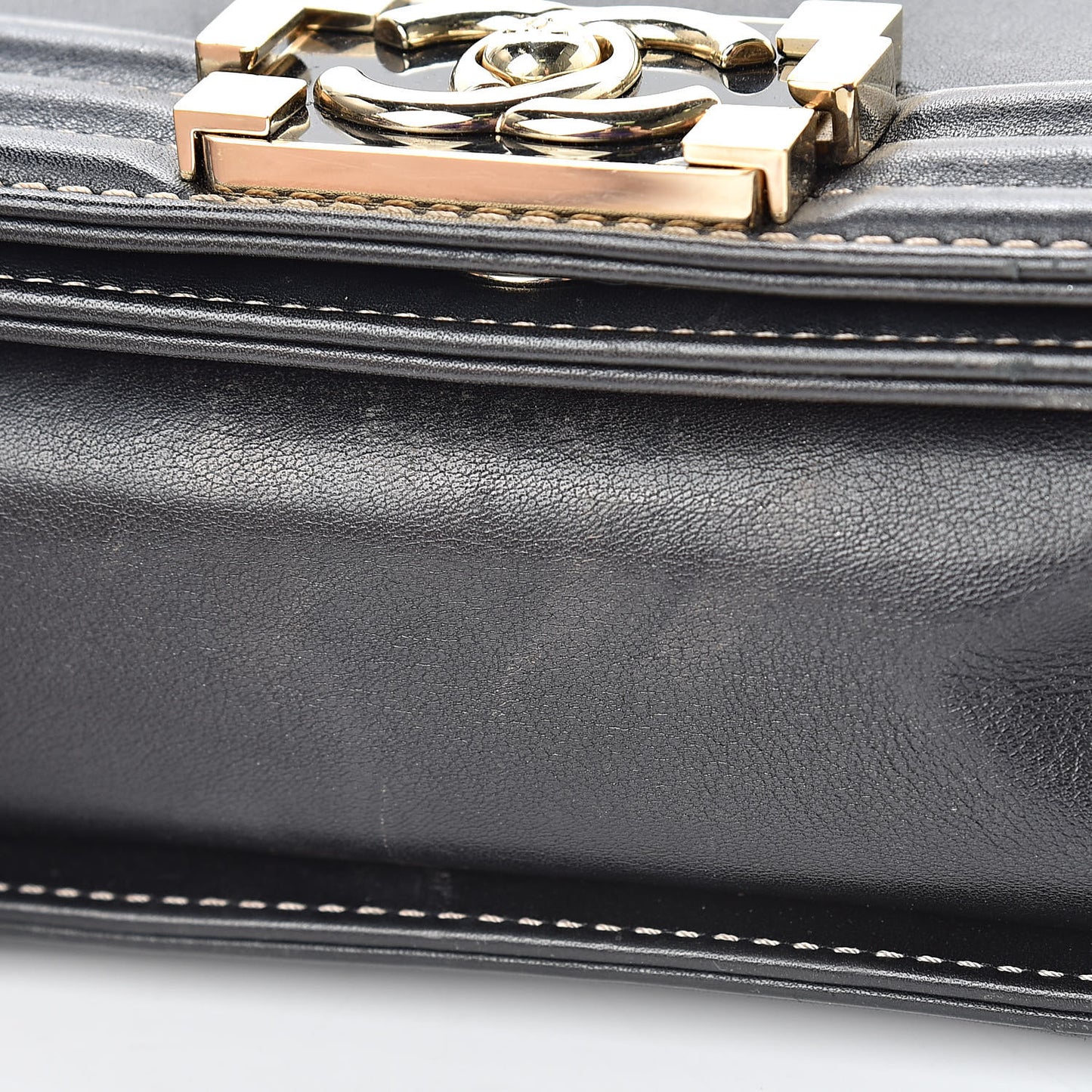 Metallic Goatskin Calfskin Small Boy Flap Gold Black