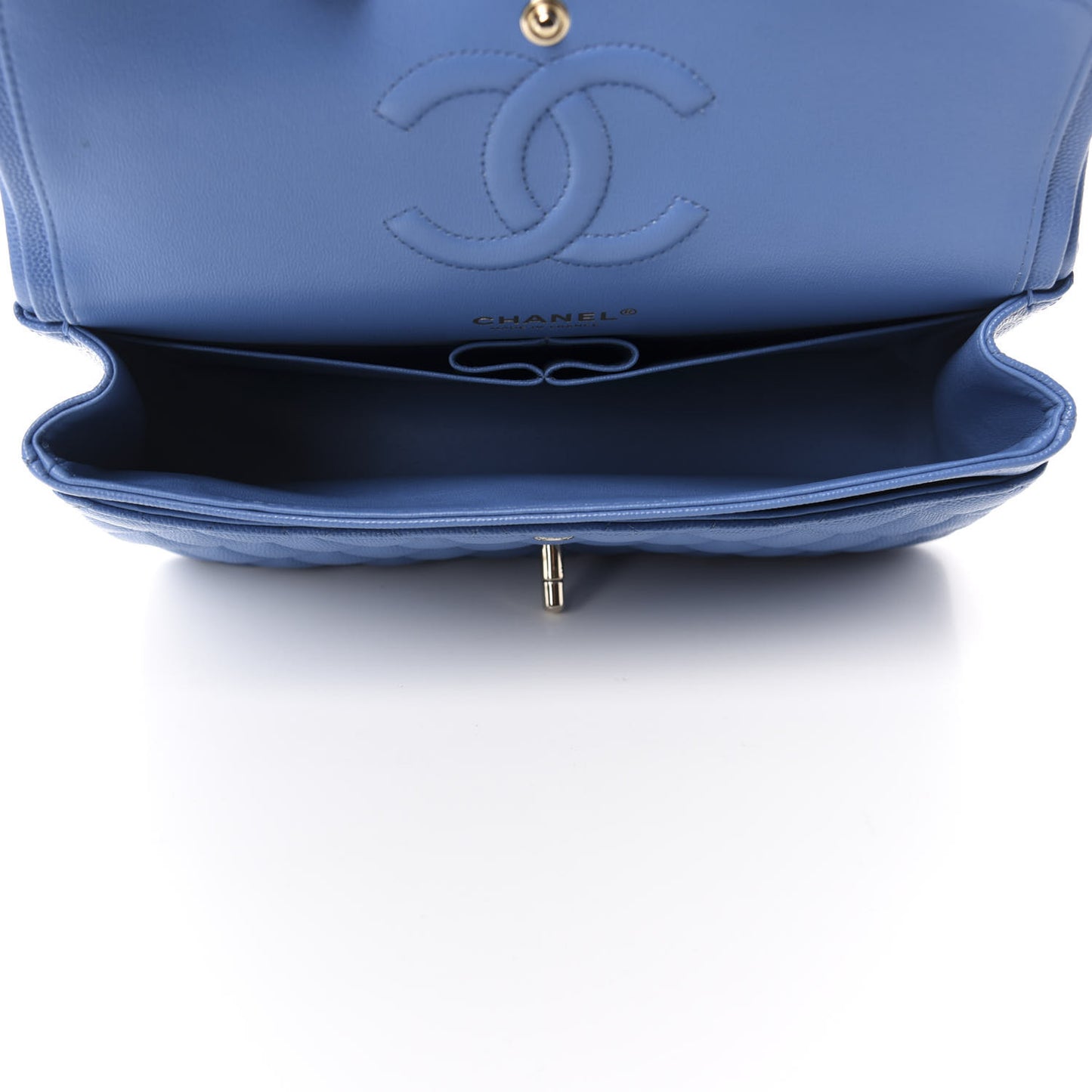 Caviar Quilted Medium Double Flap Blue